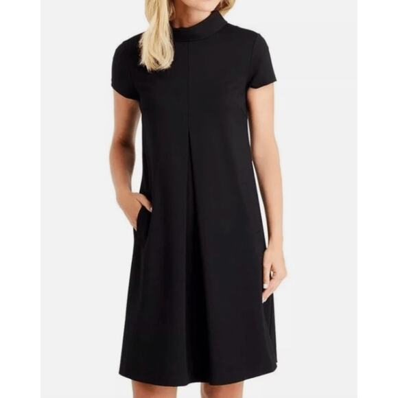 J. McLaughlin Black Leila Cap Sleeve Dress Rollover Collar Black Medium - Picture 1 of 7